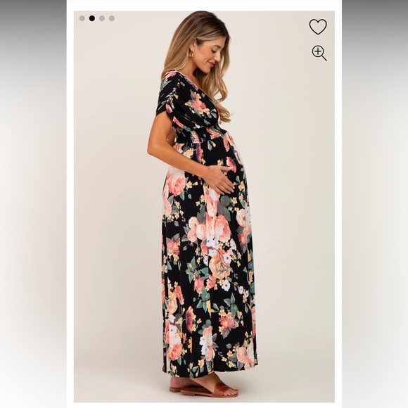NEW Black Floral Deep V-Neck Maternity Maxi Dress - Picture 4 of 8